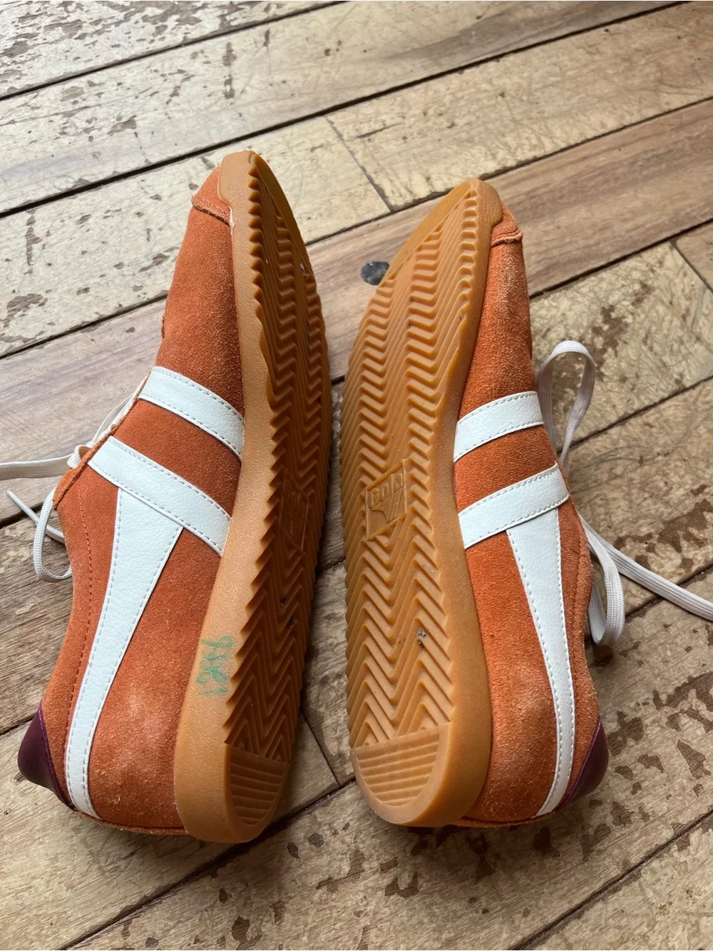 Gola Men's Orange Suede Sneakers with White Stripes